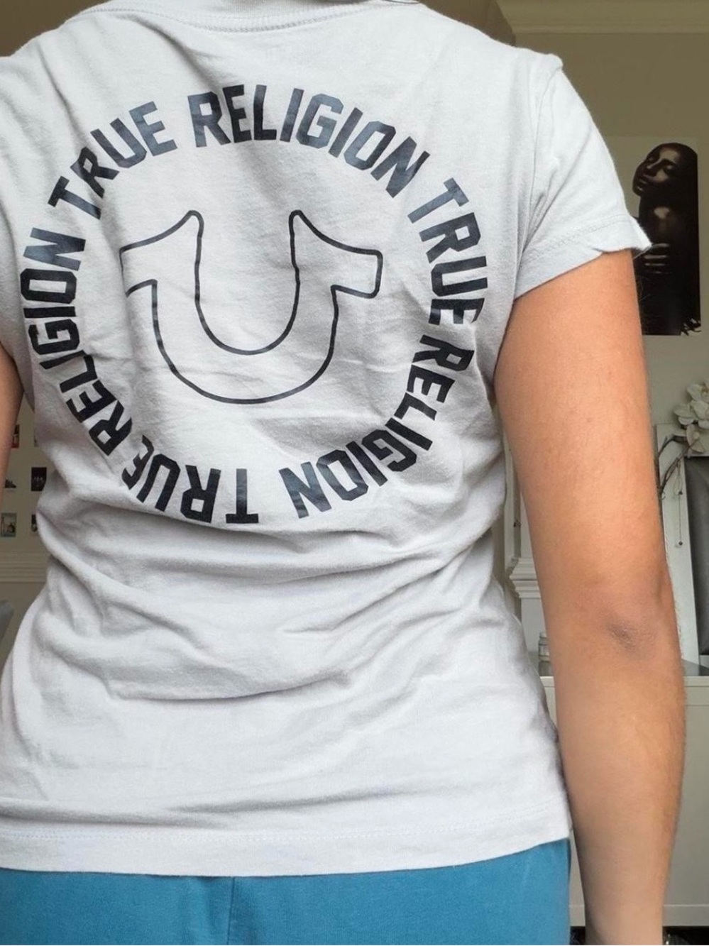 True Religion Light Gray Graphic Logo Tee